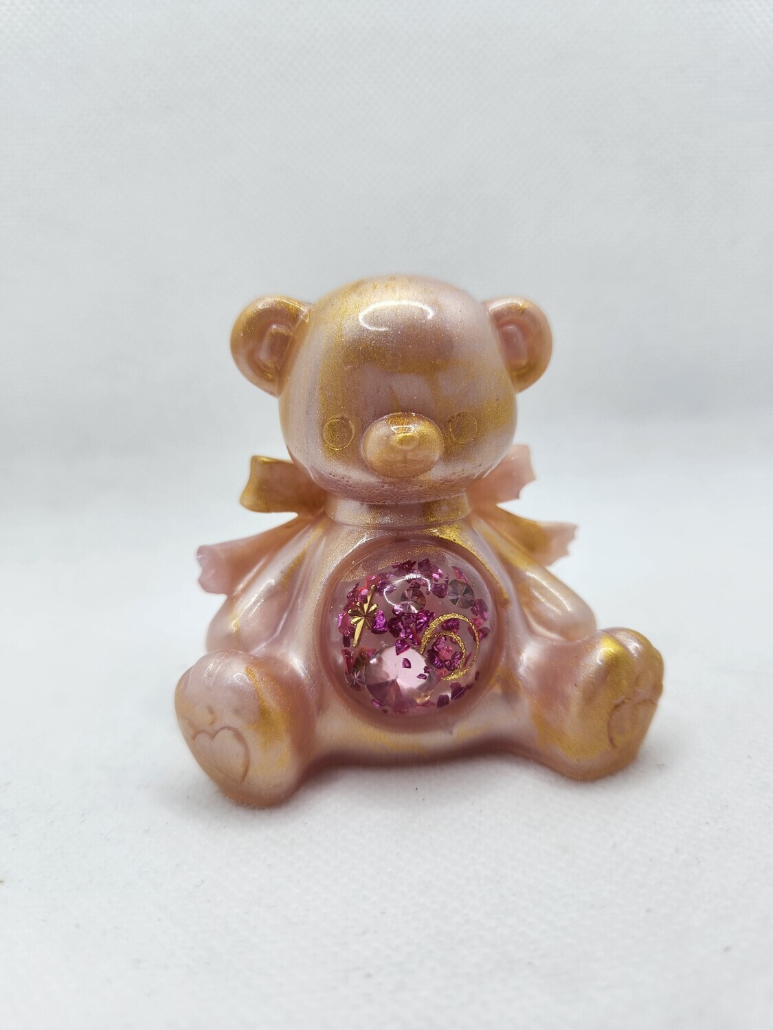 Ourson assis ventre 3d cristaux roses