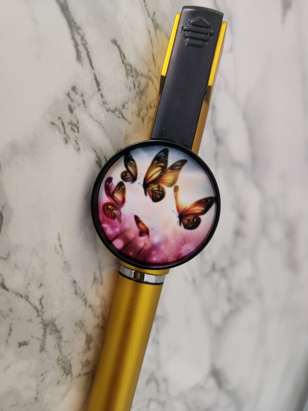 Stylo 3 en 1 jaune papillon #1