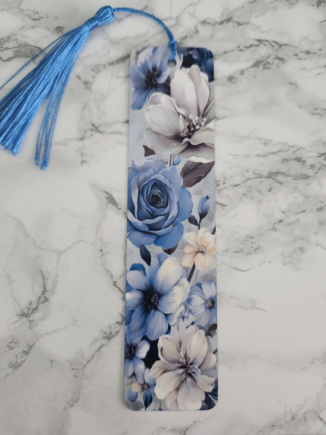 Marque page double face roses bleues