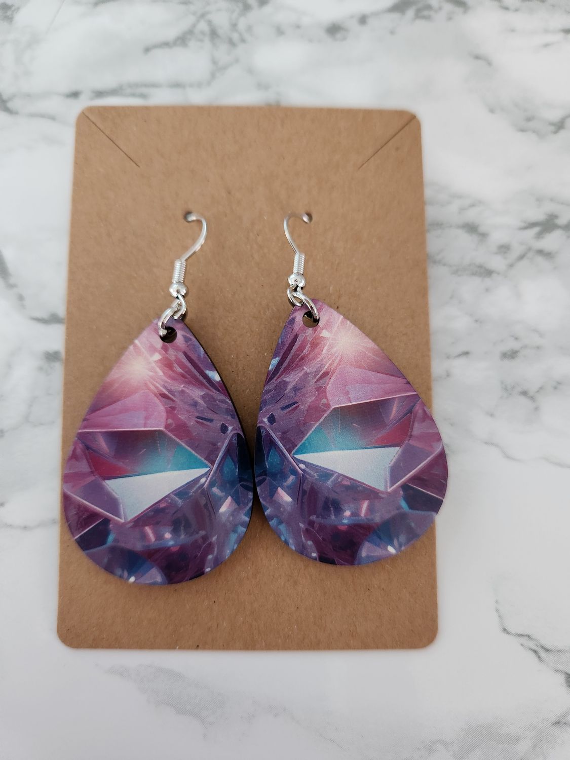 Boucle d'oreilles gouttes cristaux roses