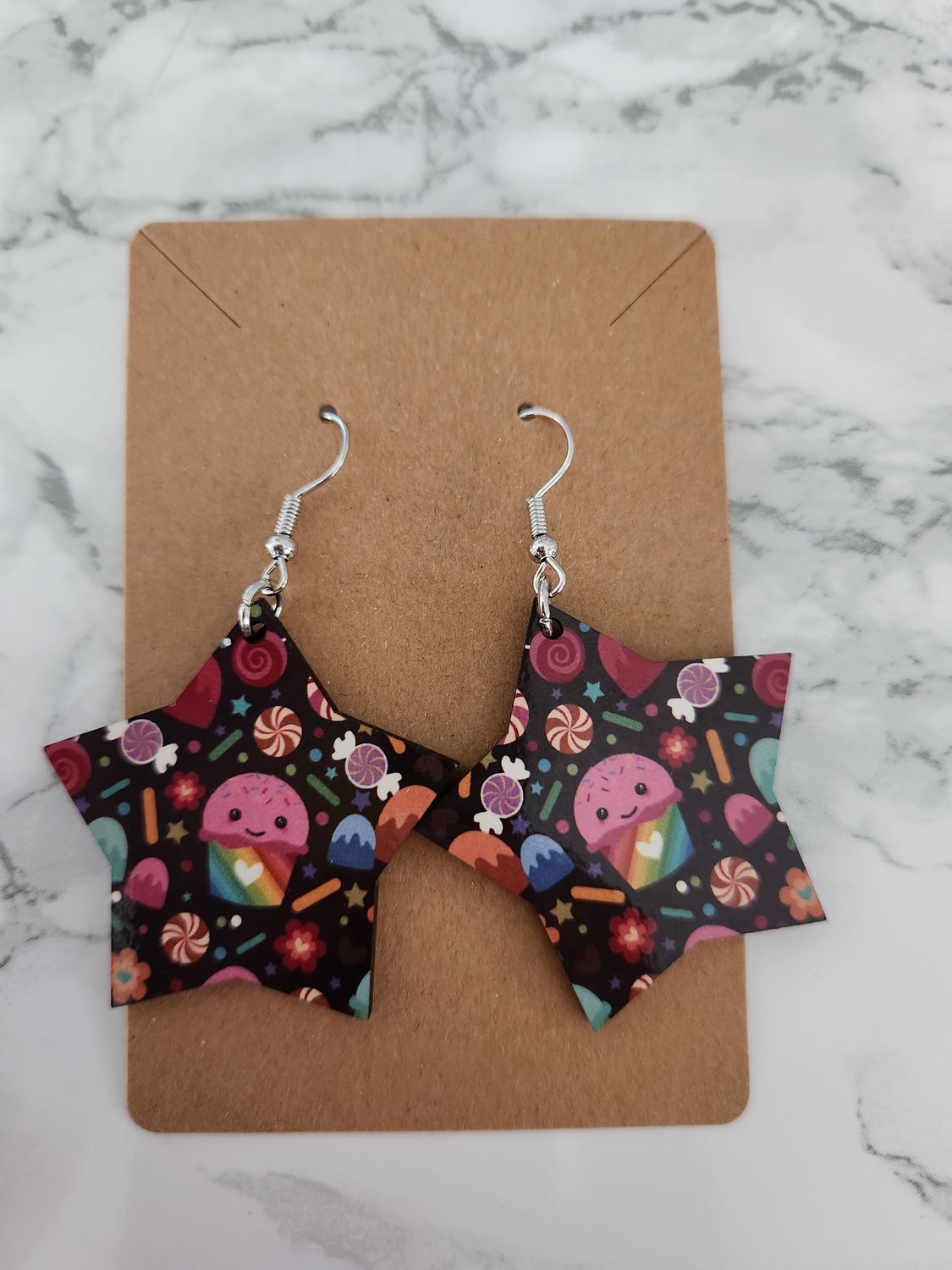 Boucle d'oreilles étoiles motifs confiseries