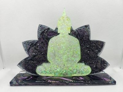 Bouddha confettis jaune et lotus drapé caméléon effet diamant