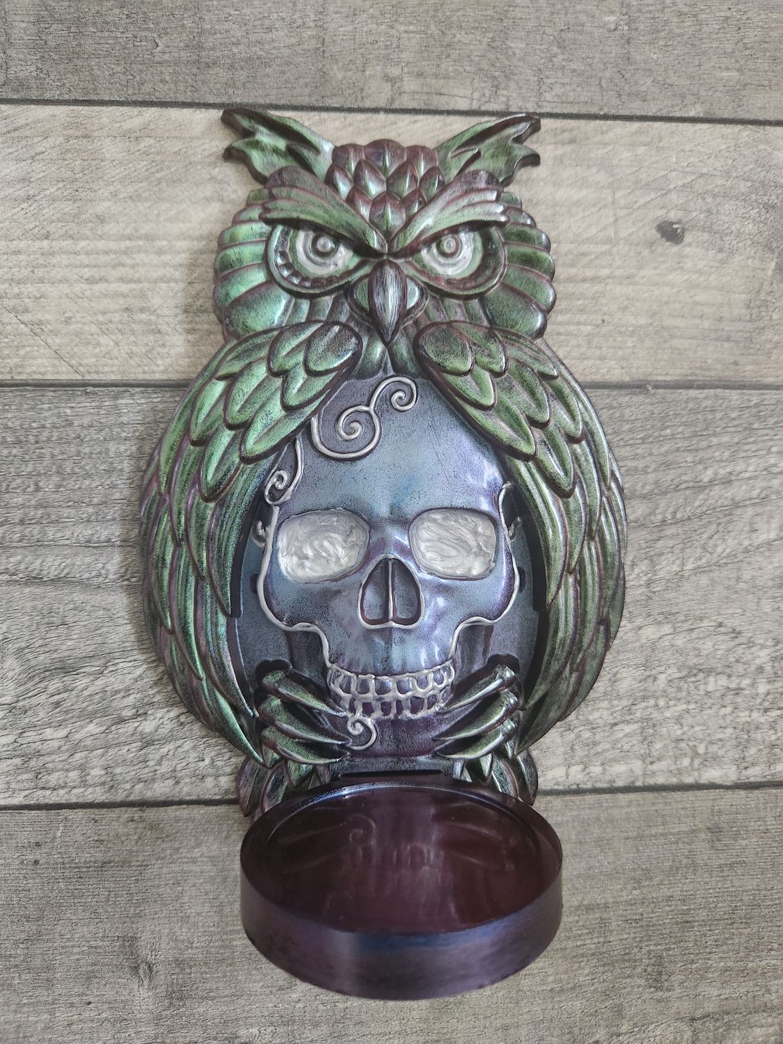 Hibou et skull porte photophore caméléon vert/bleu/violet