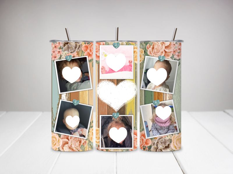Tumbler / gobelet en acier 7 photos fond fleuri et bois