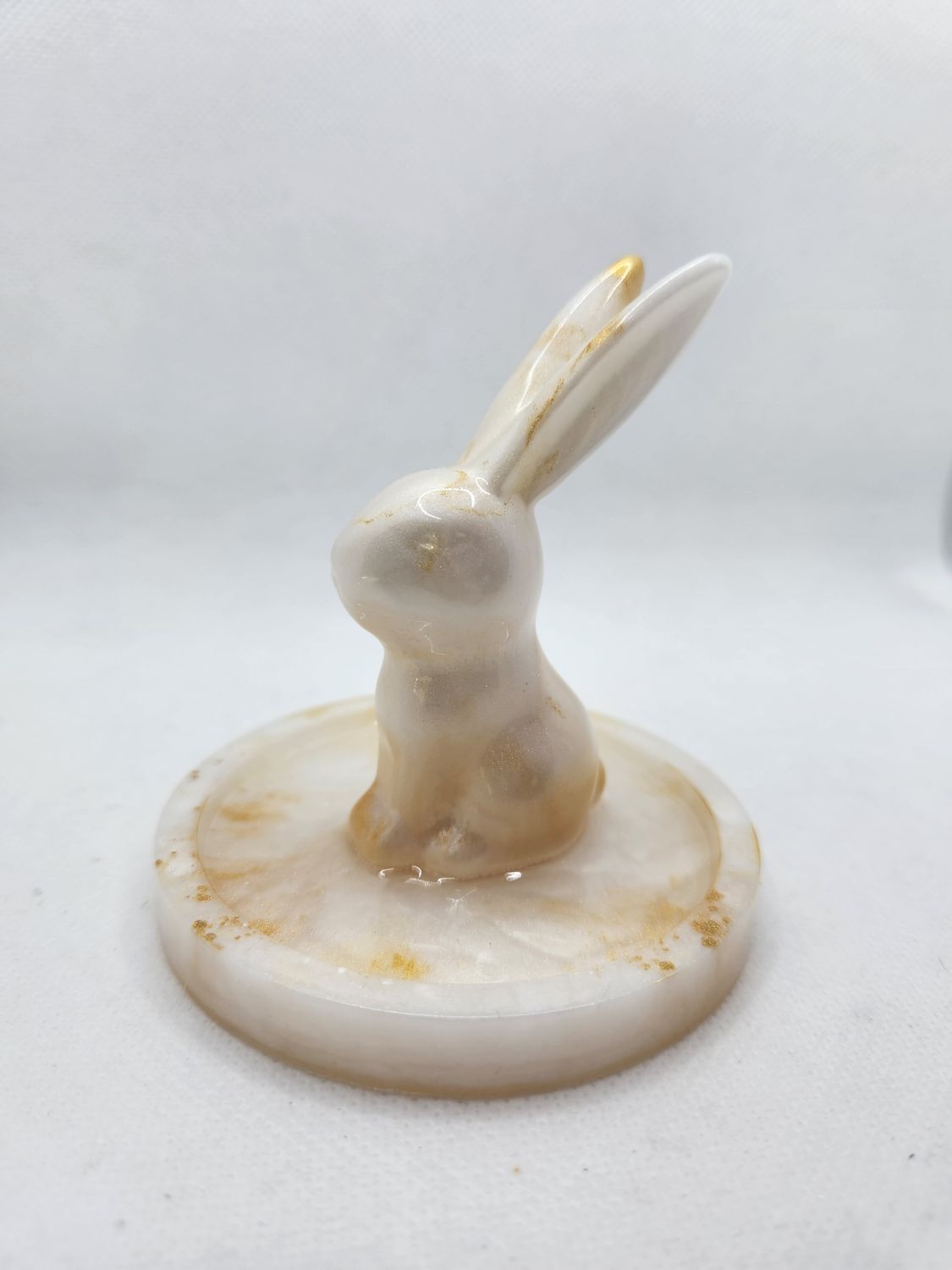 Porte bague lapin blanc et or