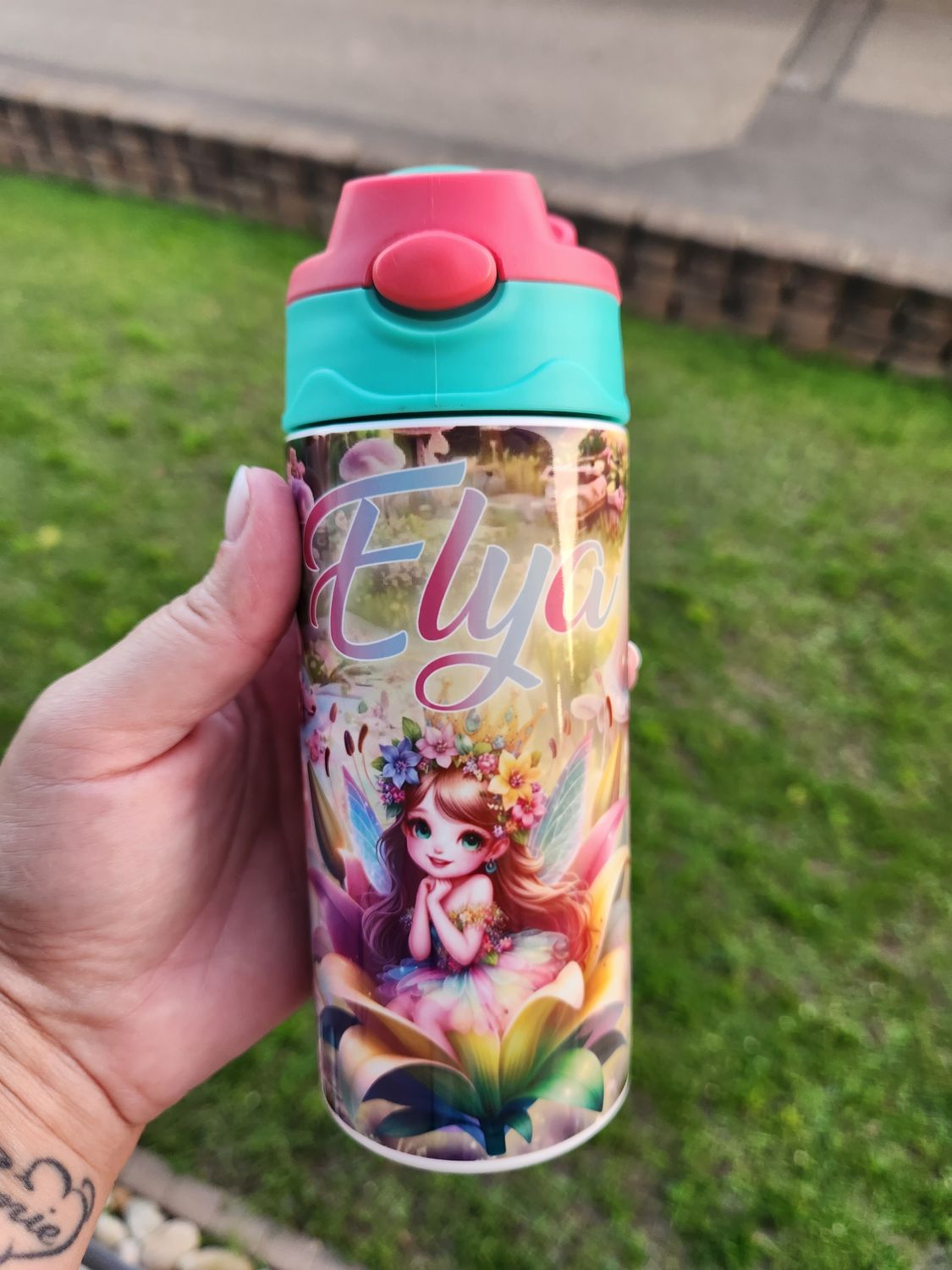 Gourde / tumbler enfant isotherme rose foncé/vert  d'eau