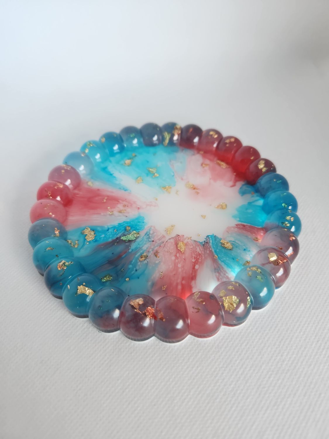 Vide poche bubulles rond bleu blanc rouge et feuilles d'or