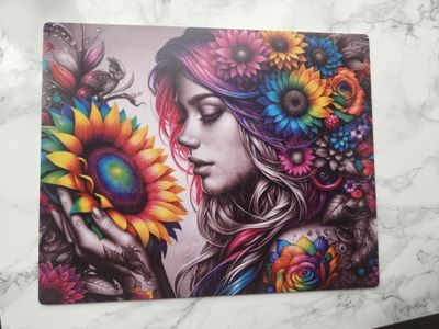 Plaque acrylique fille aux fleurs