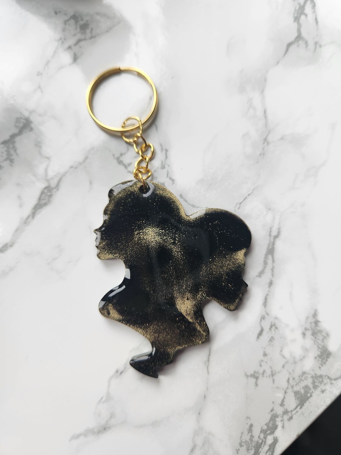 Porte clé Gémeaux noir et or antique