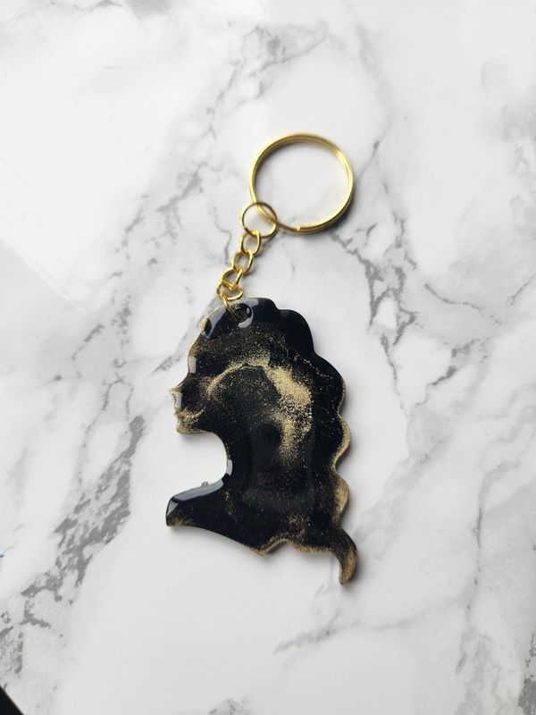 Porte clé Vierge noir et or antique