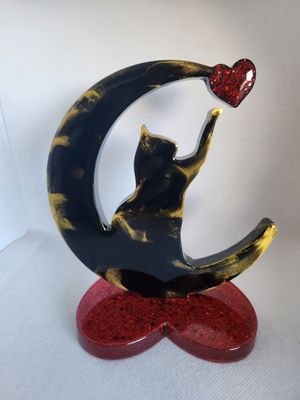 Lune chat et son coeur personnalisé