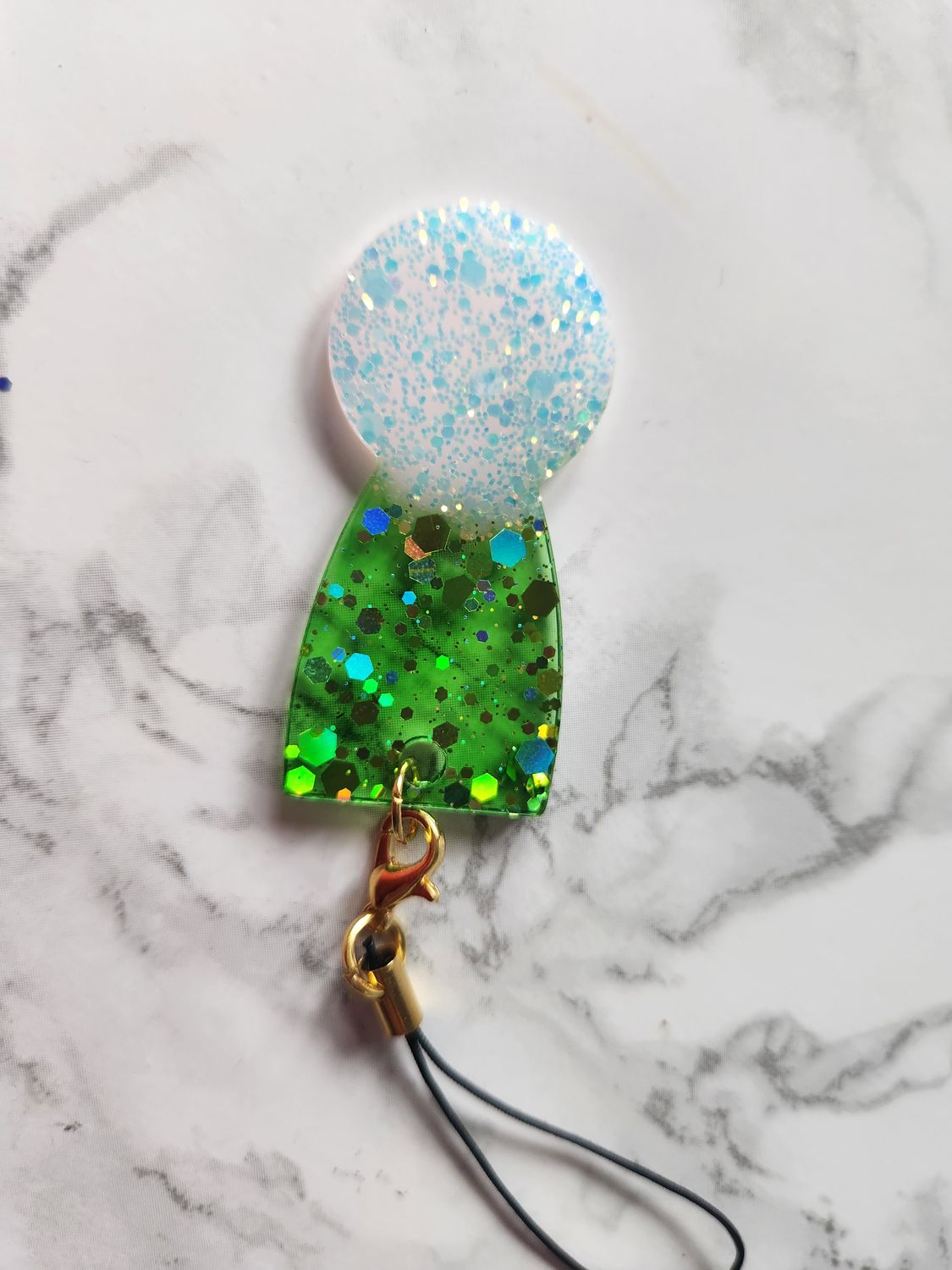 Jeton de caddie vert pailleté et blanc holographique #1