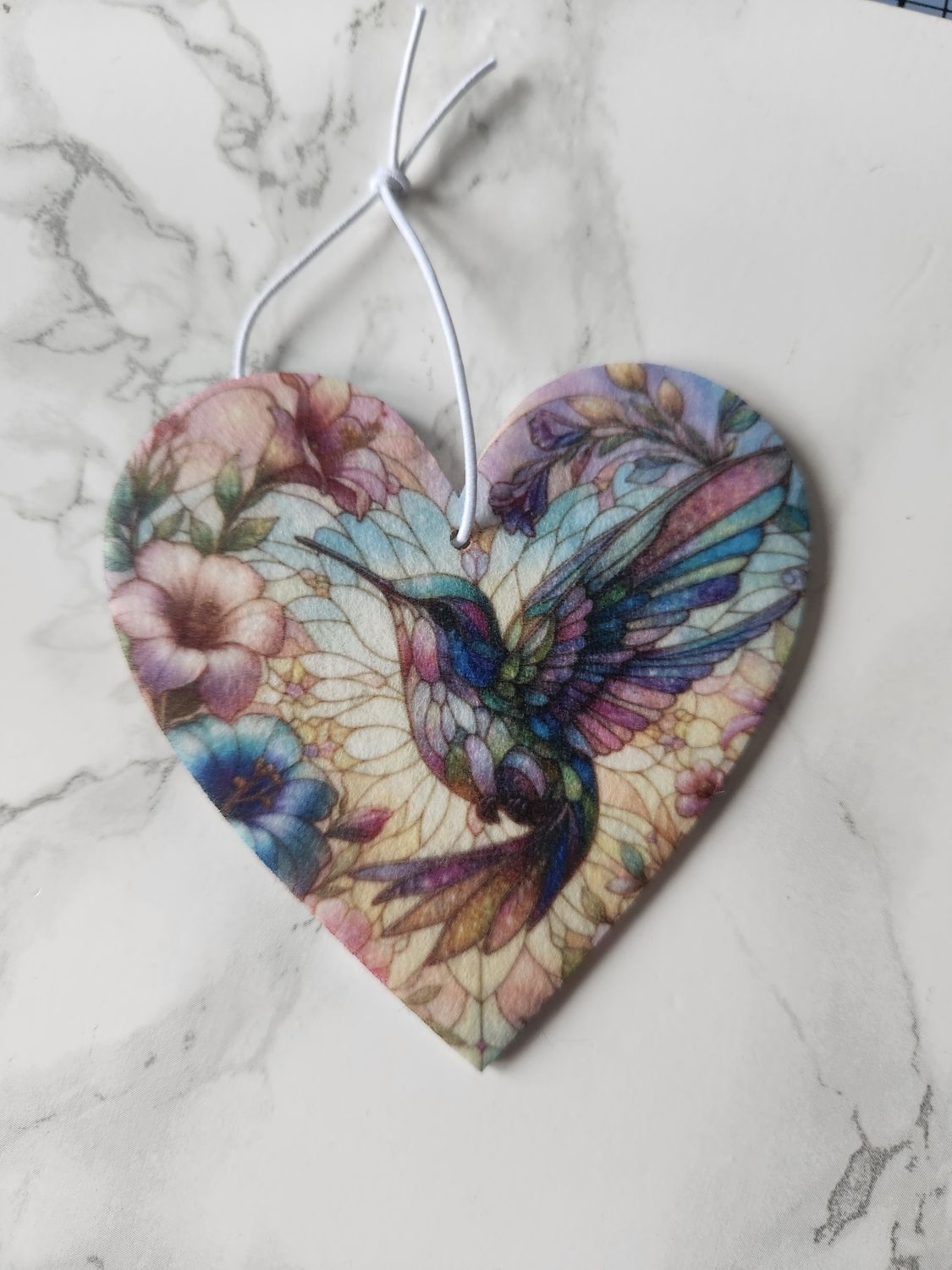 Désodorisant coeur colibri vitrail