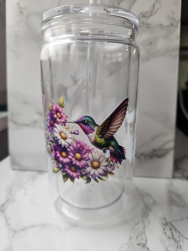 Gobelet double paroi colibris et fleurs