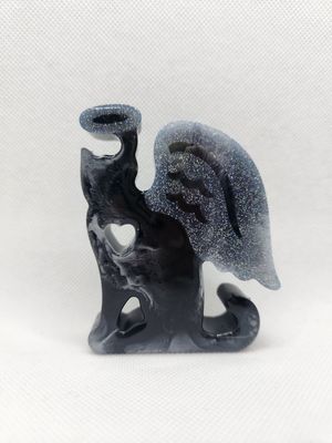 Chat ange profil statuette noir et argent Chat ange profil statuette noir et argent