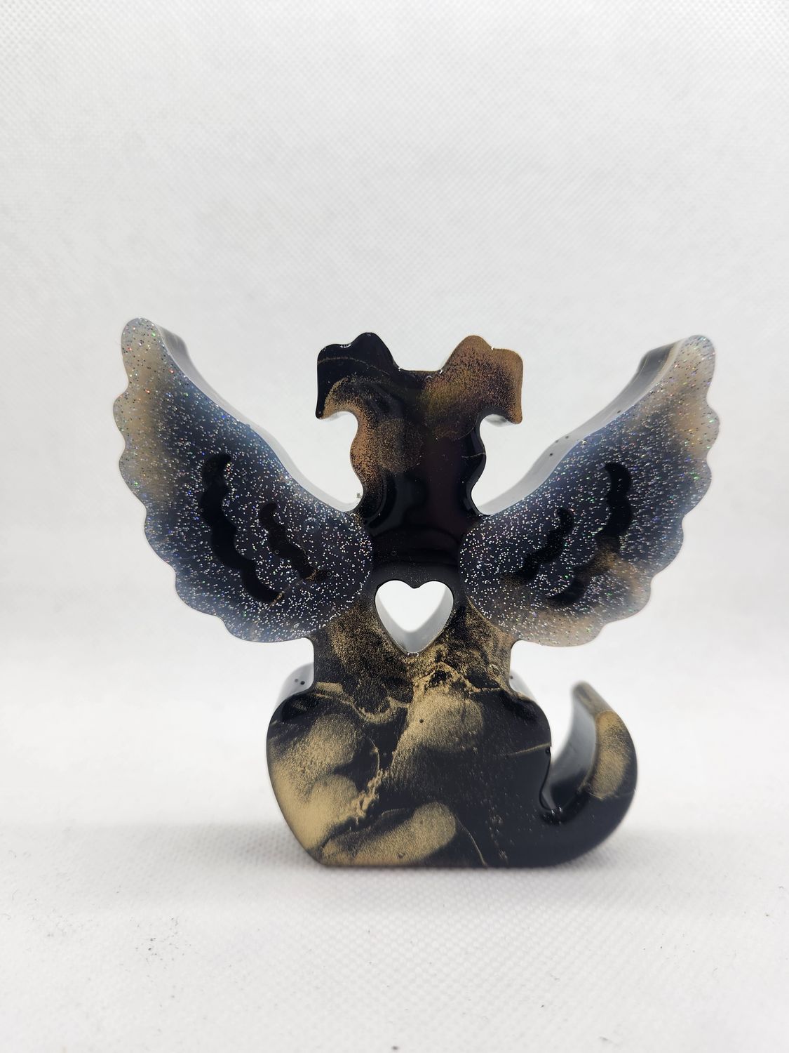 Chien ange dos statuette noir et or