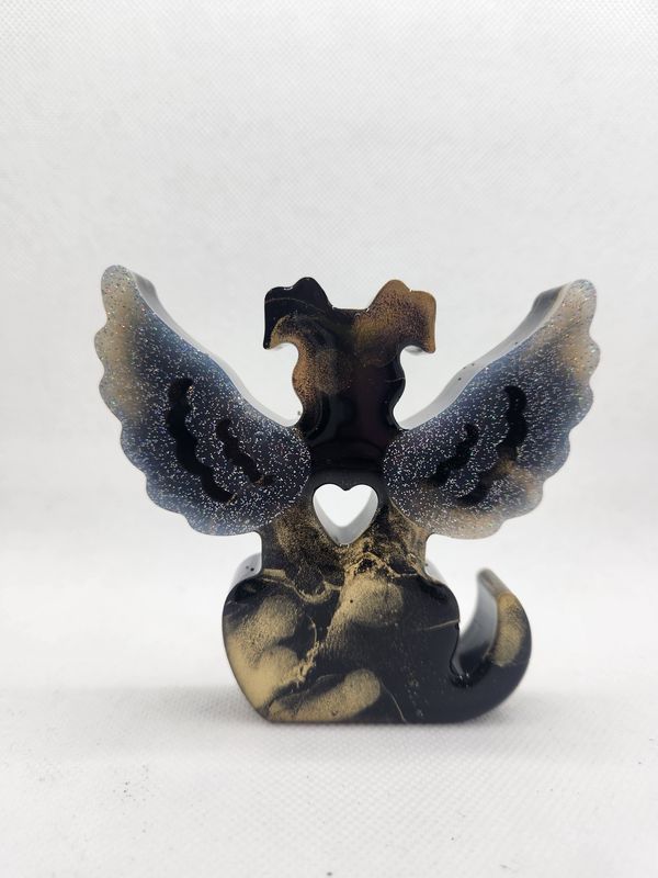 Chien ange dos statuette noir et or