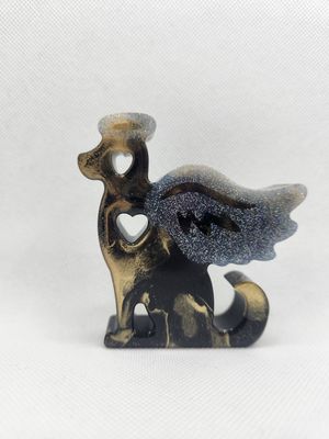 Chien ange profil statuette noir et or