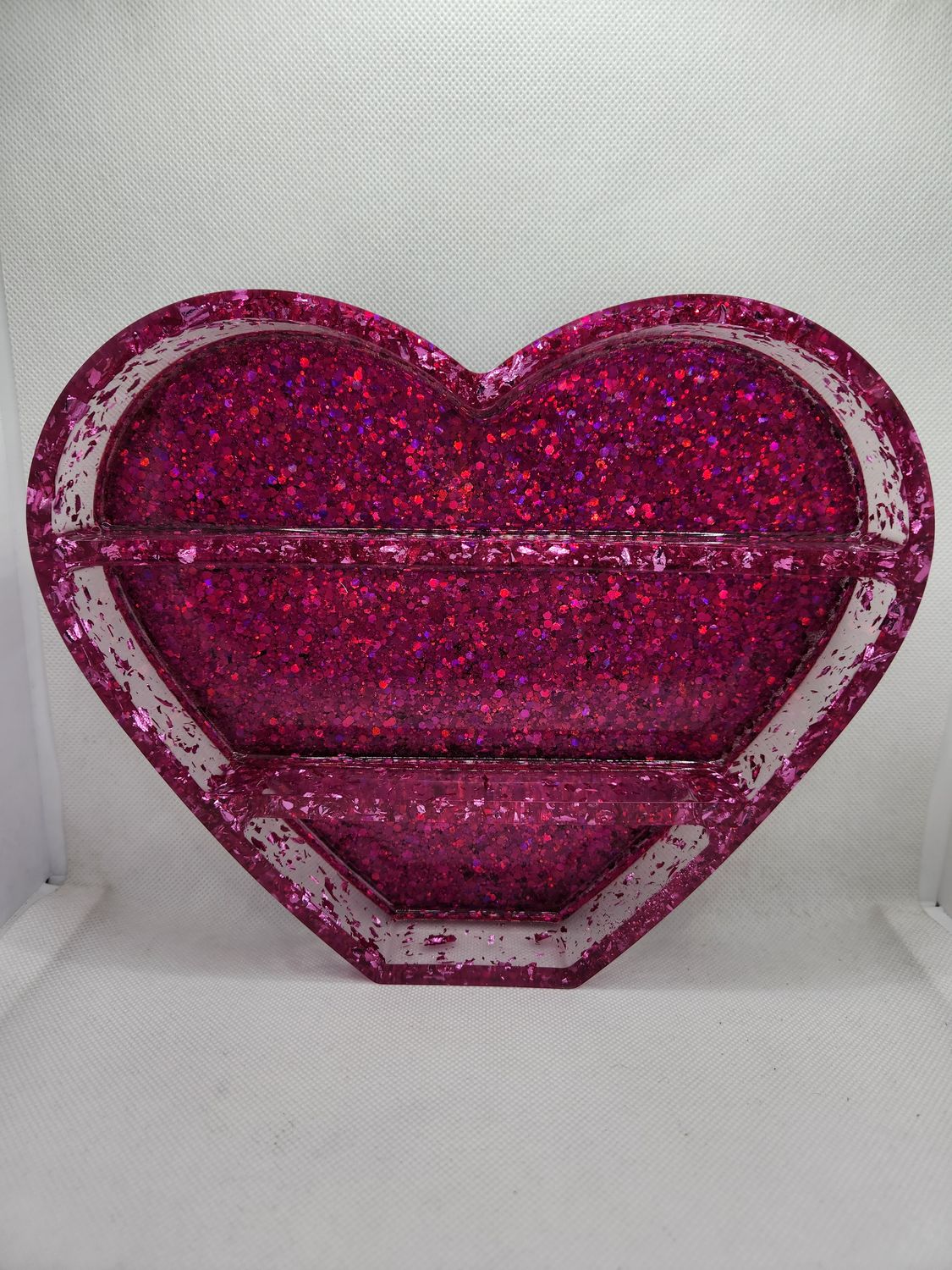 Etagère coeur feuilles roses et paillettes roses holographiques