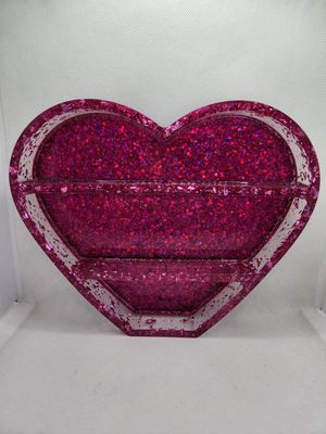 Etagère coeur feuilles roses et paillettes roses holographiques