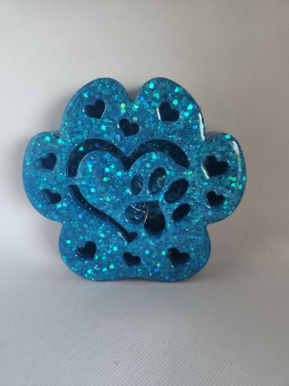 Veilleuse Patte boîte led bleu pailleté