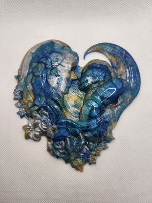 Maman et bébé marbré bleu, turquoise, argent et or