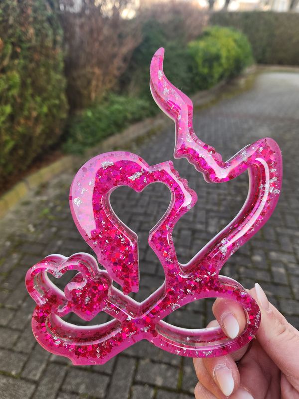 Infini couple rose pailleté feuilles d'argent