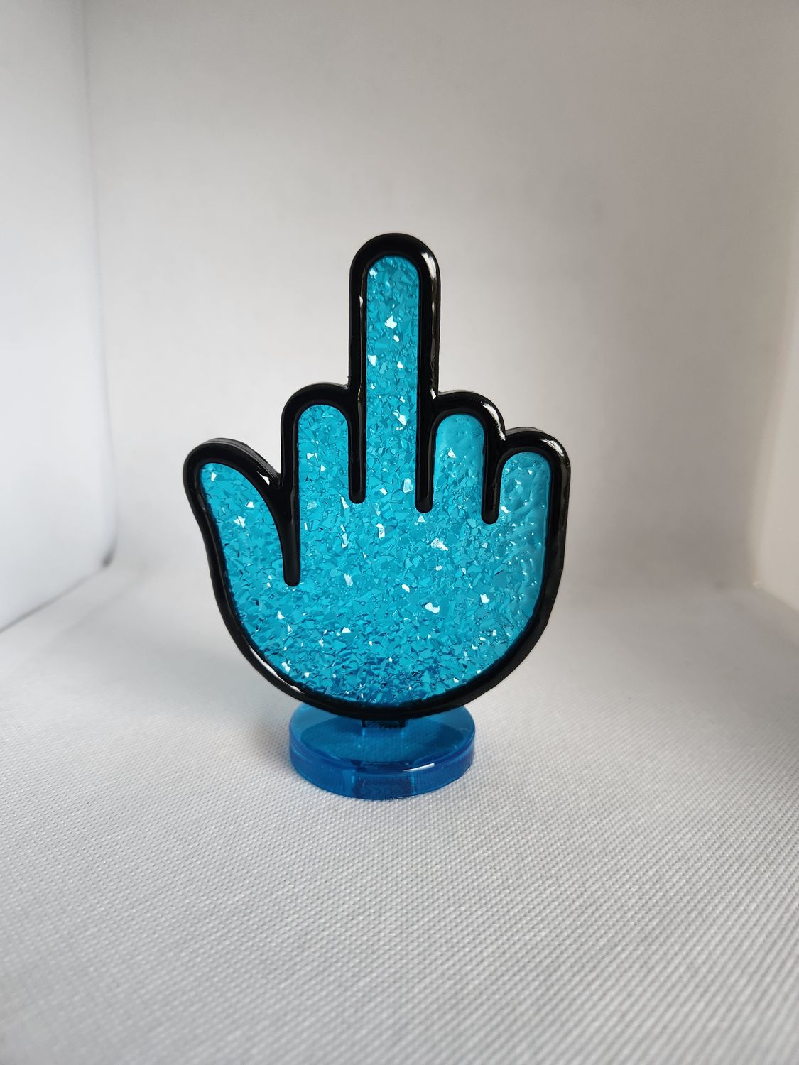 Fuck sur socle bleu turquoise effet diamant
