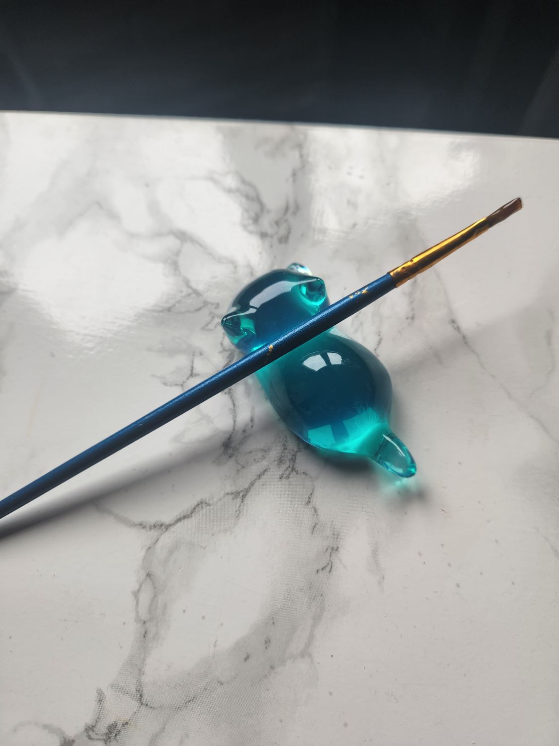Porte stylo / pinceau chat turquoise