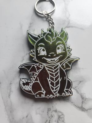 Porte clé dragon caméléon vert doré Porte clé dragon caméléon vert doré