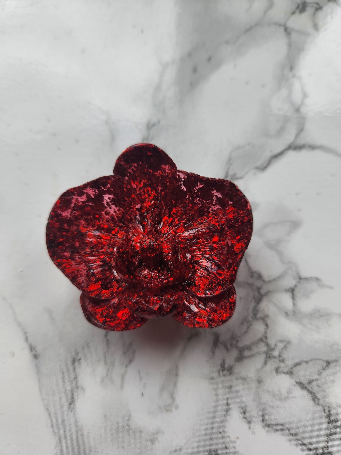 Magnet orchidée rouge pailleté