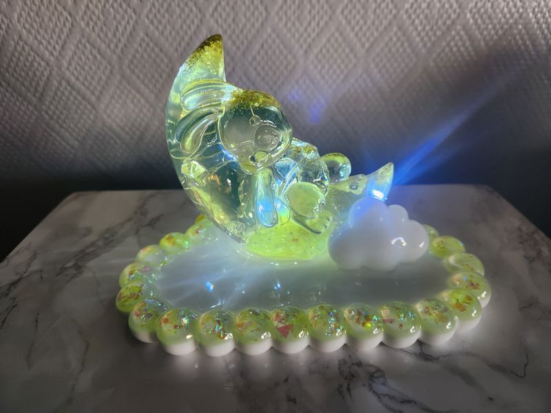 Veilleuse lune lapin jaune pailleté et blanc
