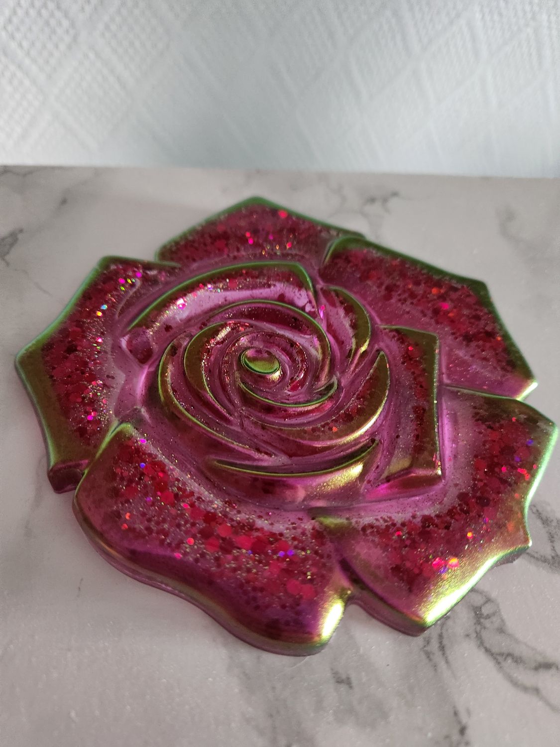 Sous verre Rose rose pailleté ete contours caméléon