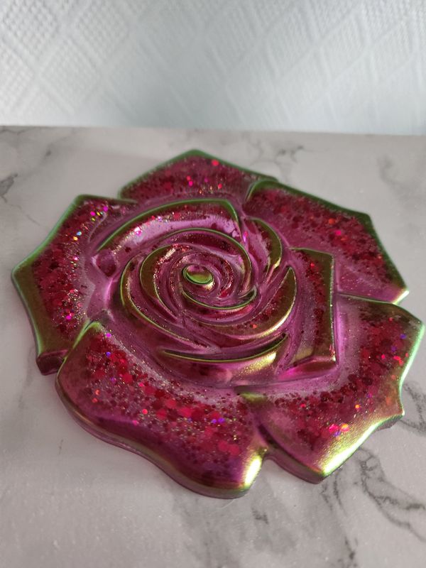 Sous verre Rose rose pailleté ete contours caméléon