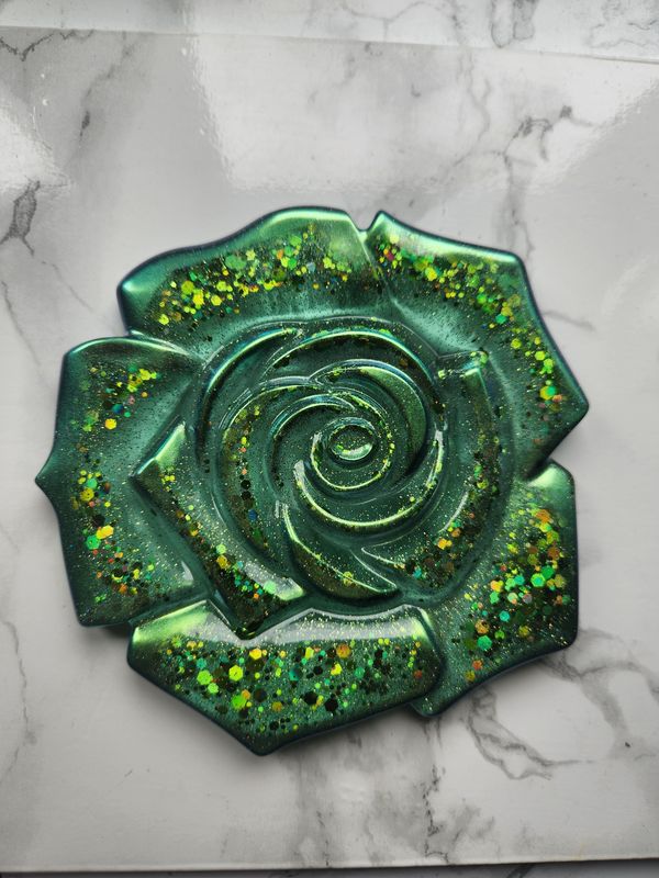 Sous verre Rose vert pailleté et contours vert caméléon