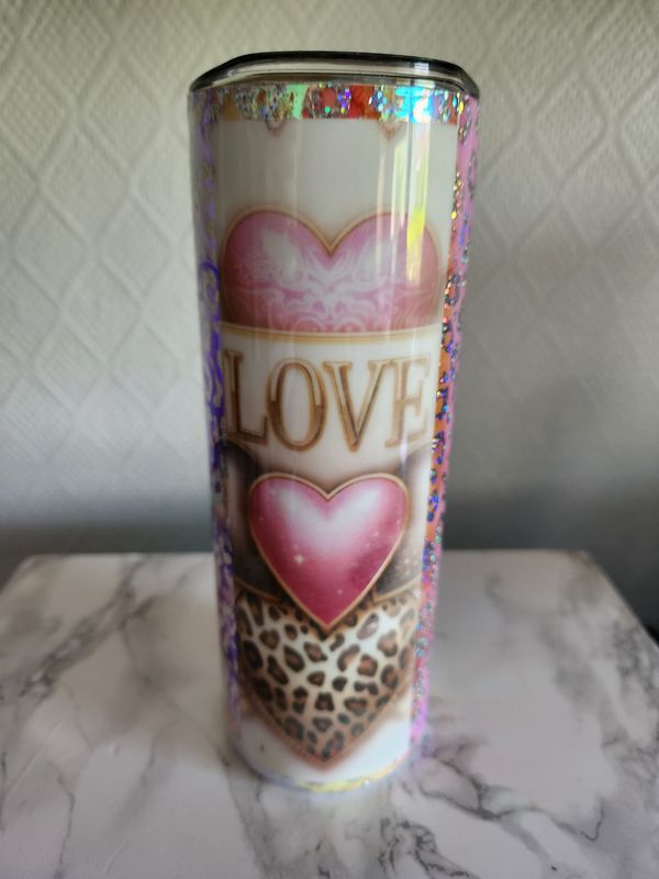 Tumbler / gobelet isotherme love motif animal, coeurs et holographique Tumbler / gobelet isotherme love motif animal, coeurs et holographique
