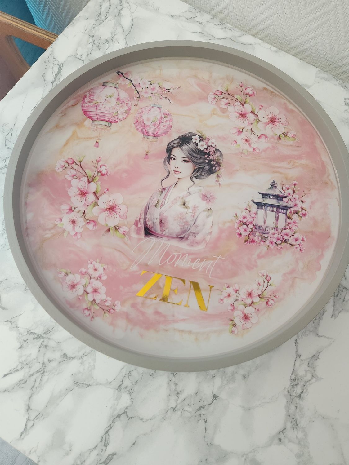 Plateau rond thème japonais zen