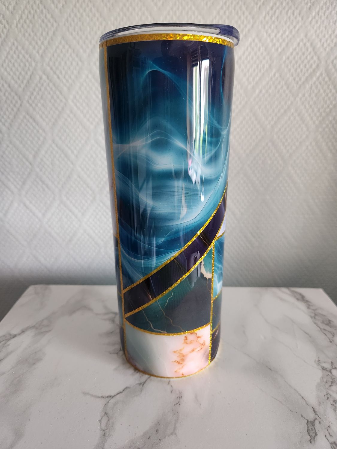 Tumbler / gobelet isotherme mix ocean marbré bleu