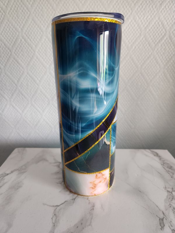 Tumbler / gobelet isotherme mix ocean marbré bleu