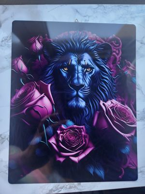 Déco murale lion noir et roses