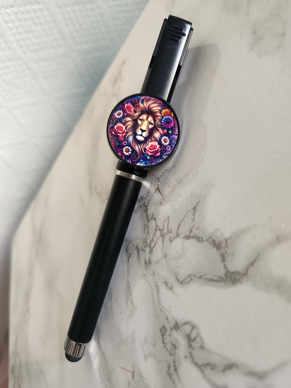 Stylo 3 en 1 noir lion fleuri #1