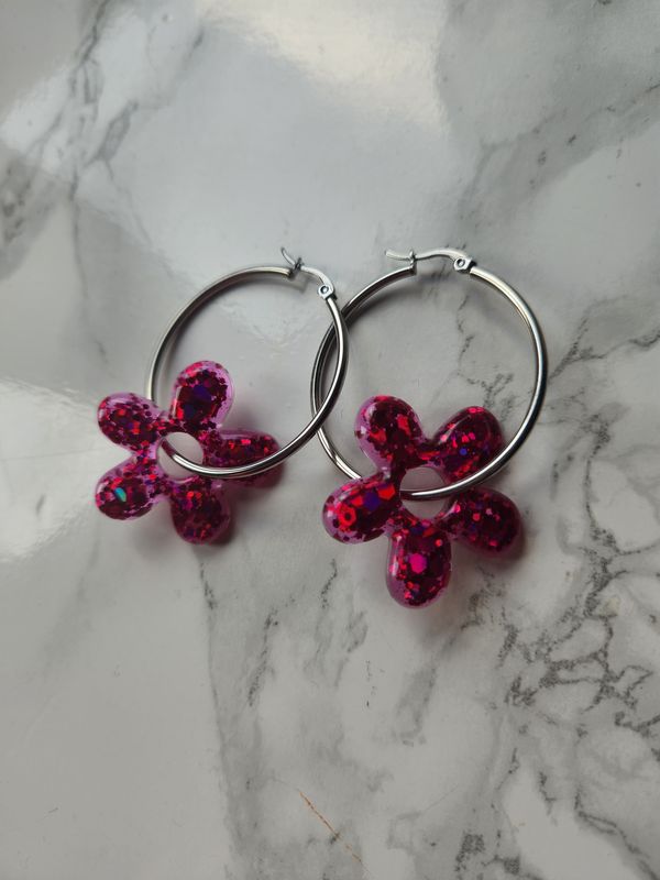 Paire de pampilles fuschia holo