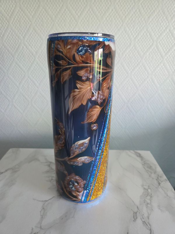 Tumbler / gobelet isotherme floral et paillettes dorées