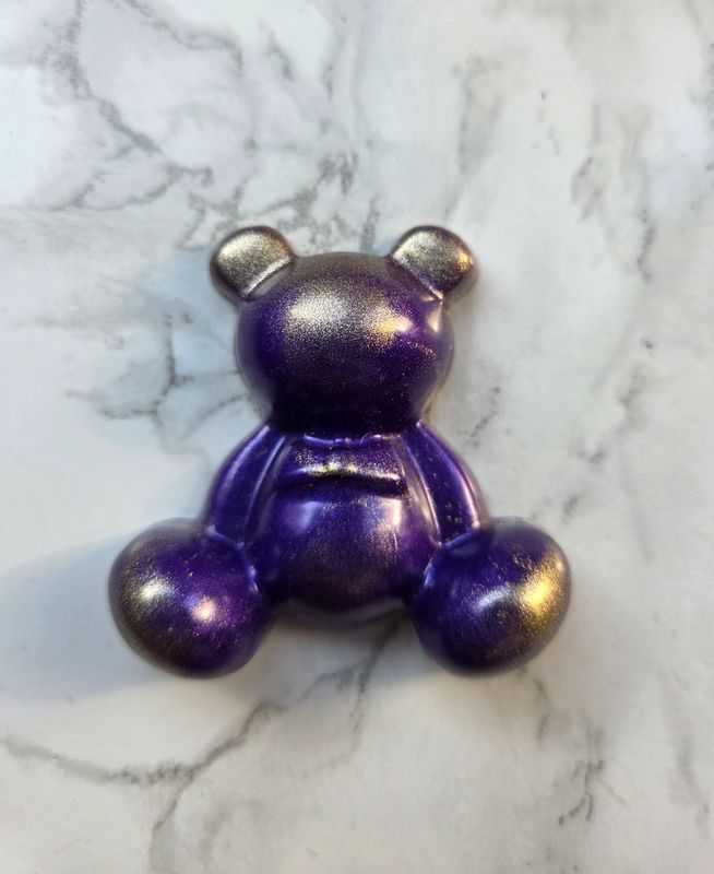 Ourson assis violet et or #1