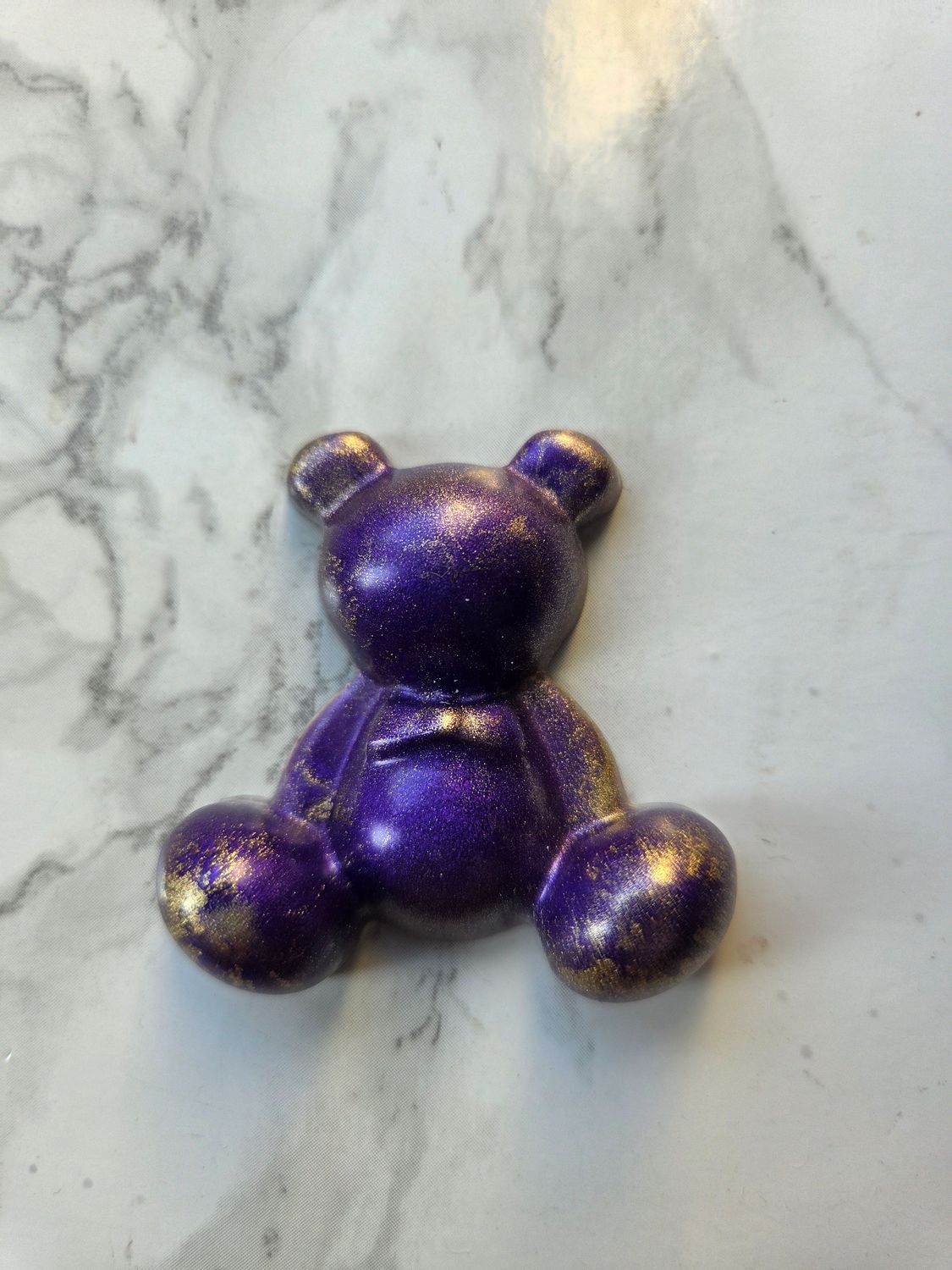 Ourson assis violet et or #2