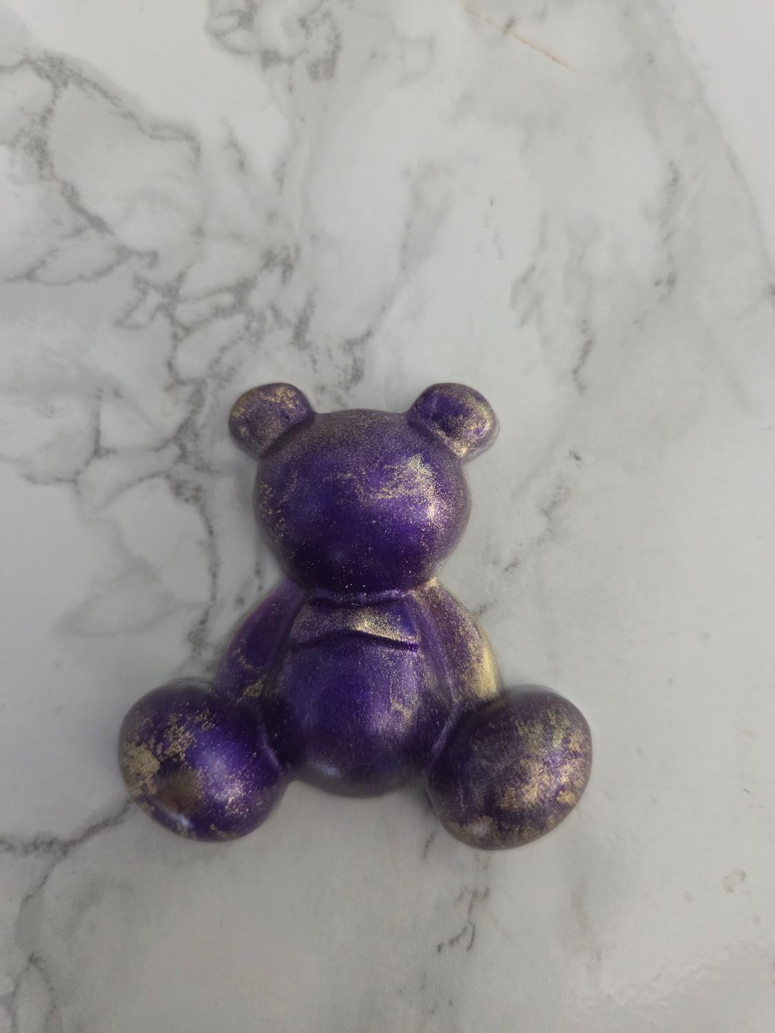 Ourson assis violet et or #3