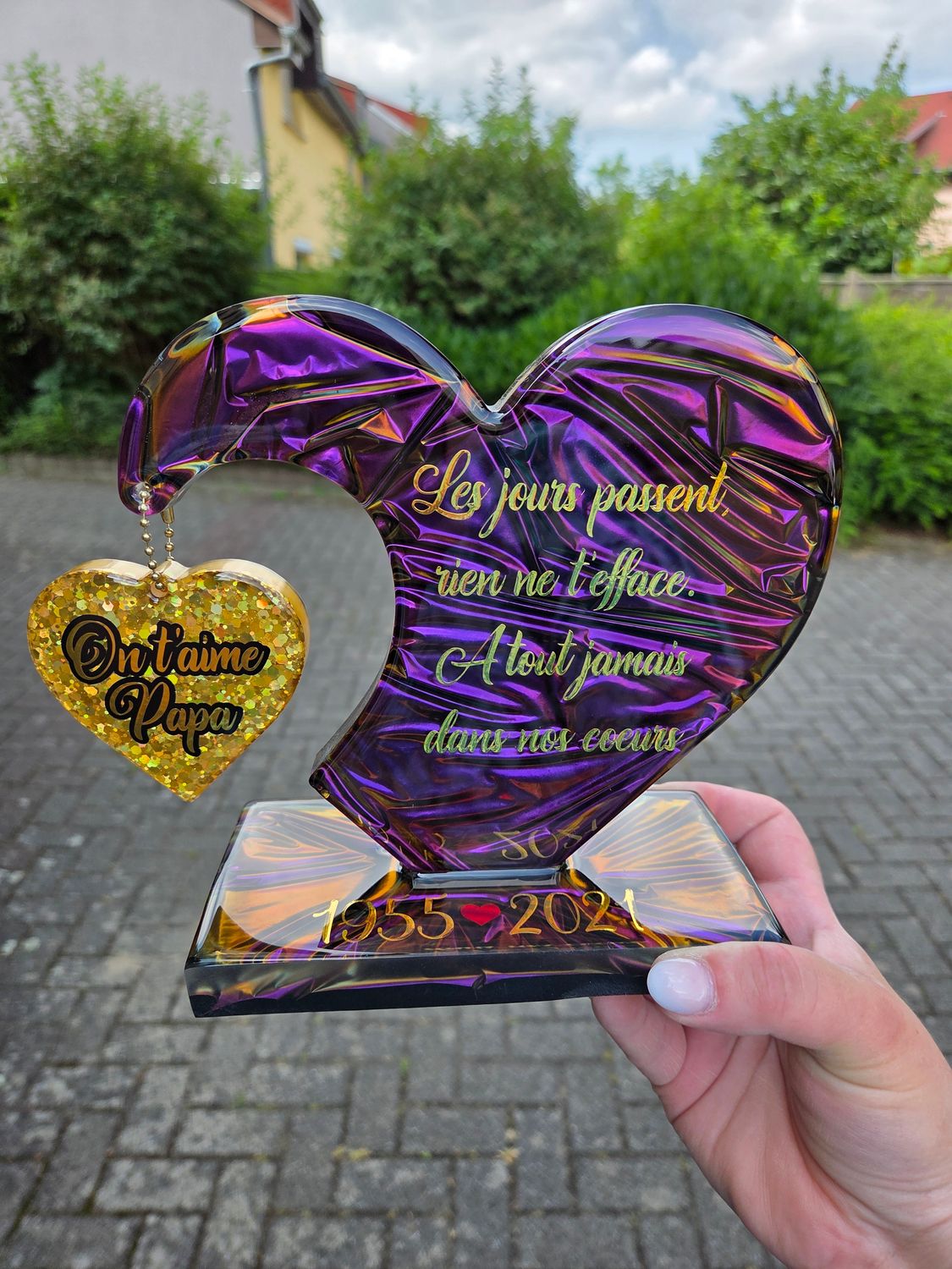 Cadre double coeur sur socle personnalisé Cadre double coeur sur socle personnalisé