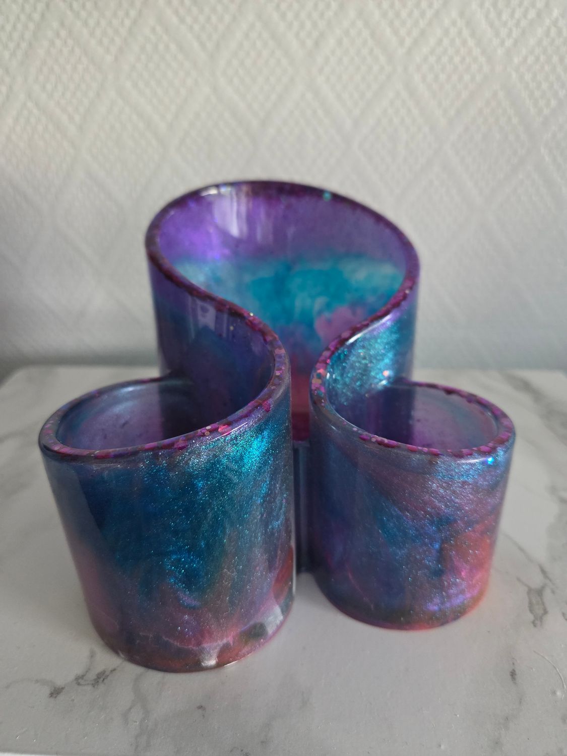 Pot 3 compartiments violet, bleu et rose