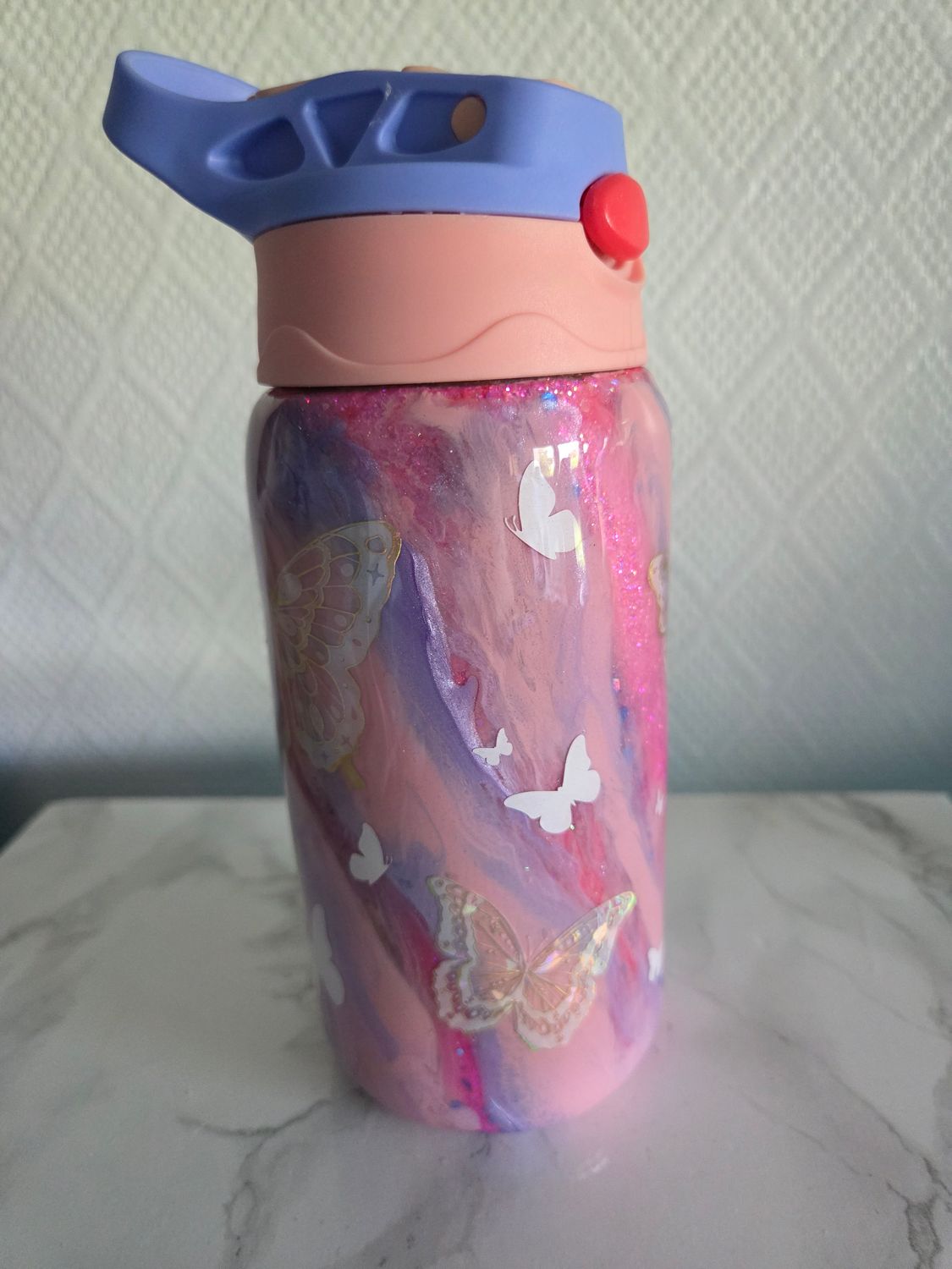Tumbler enfant isotherme lilas / rose clair papillons
