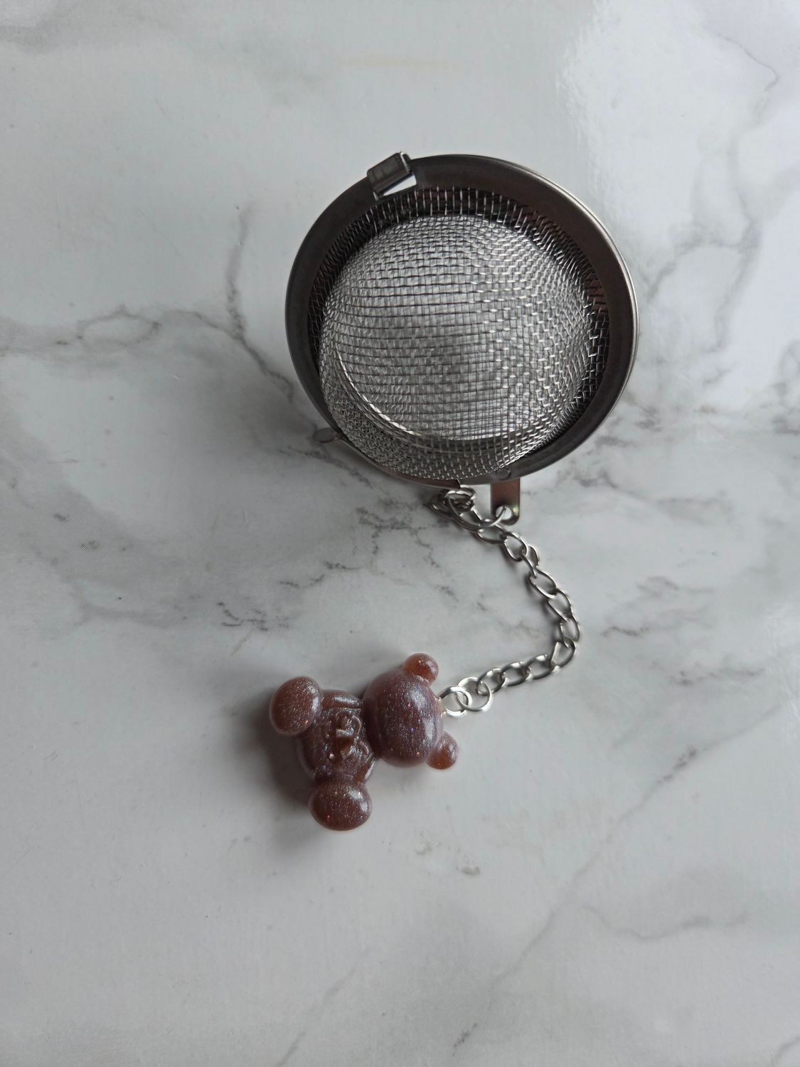 Boule à thé mini ourson cuivré pailleté